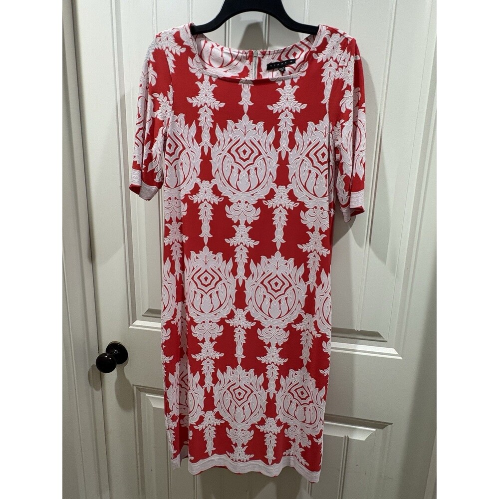 Tianna B Red/ White Sheath Midi Dress Textured Womens Sz 10